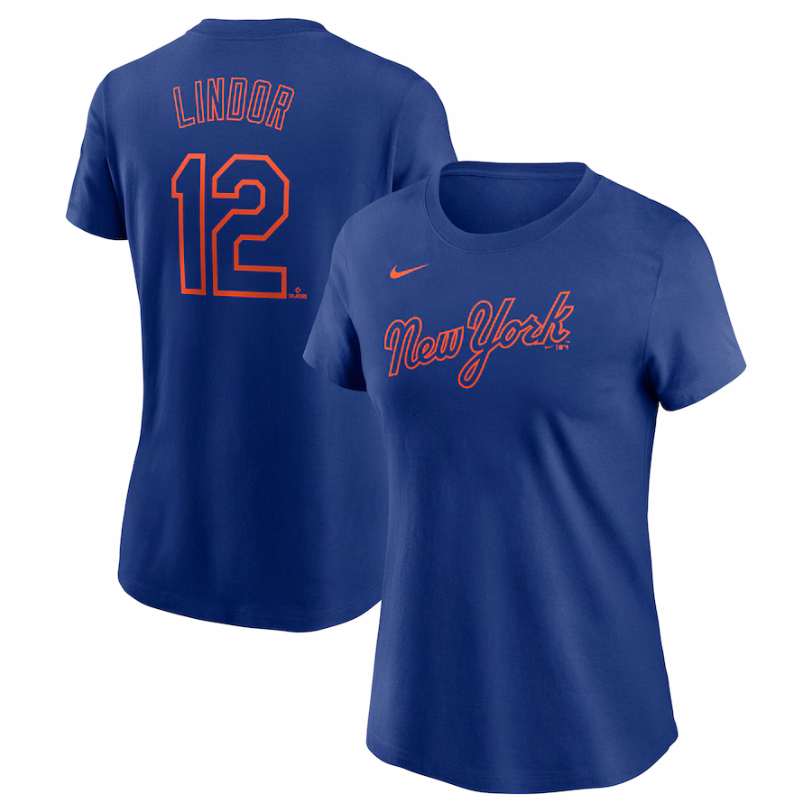 Women's New York Mets Francisco Lindor Nike Royal Fuse Name & Number T-Shirt - Puhuasuan