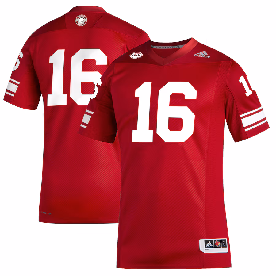 Men's adidas #16 Red Louisville Cardinals Premier Strategy Football Jersey - Puhuasuan