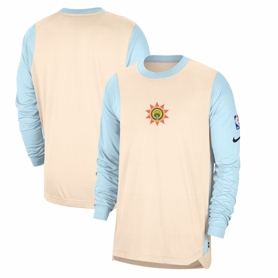 Men's San Antonio Spurs Nike Tan 2024/25 City Edition Authentic Pregame Performance Long Sleeve Shooting T-Shirt - Puhuasuan