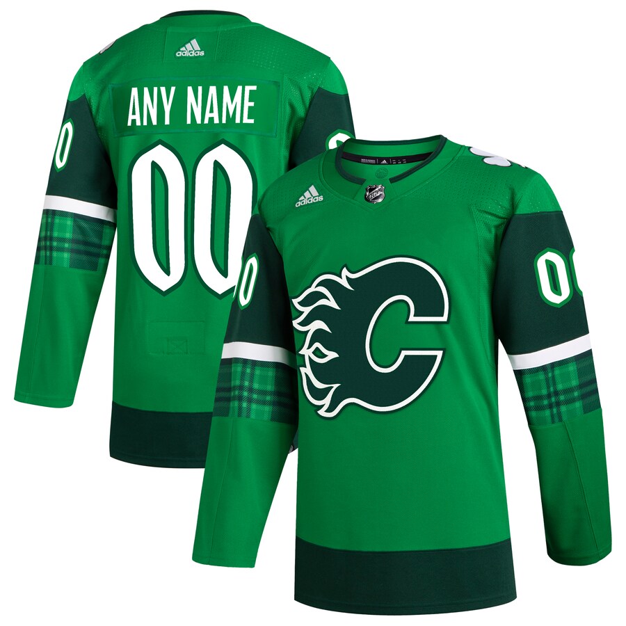 Men's Calgary Flames  adidas Kelly Green St. Patrick's Day Authentic Custom Jersey - Puhuasuan
