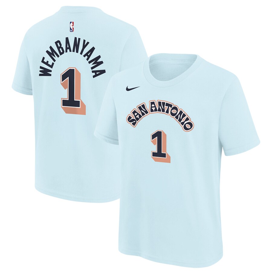 Youth San Antonio Spurs Victor Wembanyama Nike Light Blue 2024/25 City Edition Name & Number T-Shirt - Puhuasuan