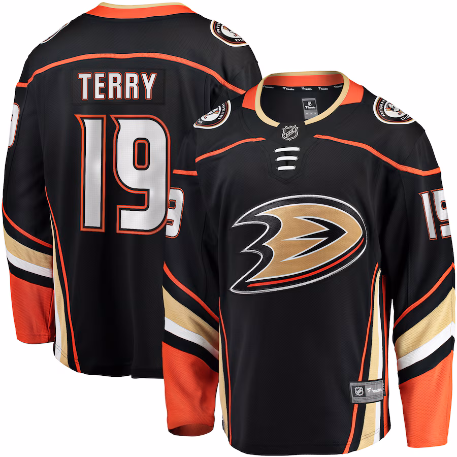 Men's Anaheim Ducks Troy Terry Fanatics Black Home Team Breakaway Player Jersey - Puhuasuan