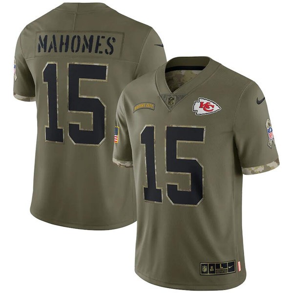 Men's Kansas City Chiefs #15 Patrick Mahomes 2022 Olive Salute To Service Limited Stitched Jersey - Puhuasuan