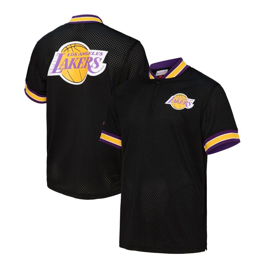 Men's Los Angeles Lakers  Mitchell & Ness Black Mesh Quarter-Zip Top - Puhuasuan