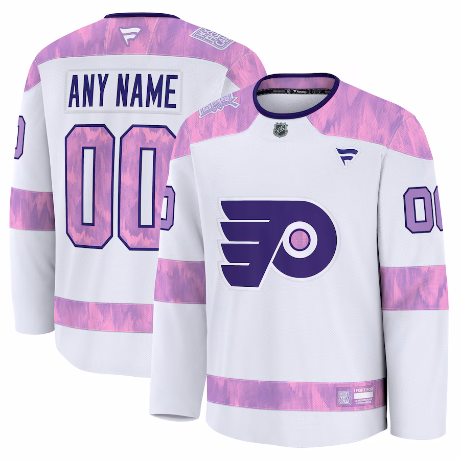 Men's Philadelphia Flyers Fanatics White 2024 Hockey Fights Cancer Custom Practice Jersey - Puhuasuan