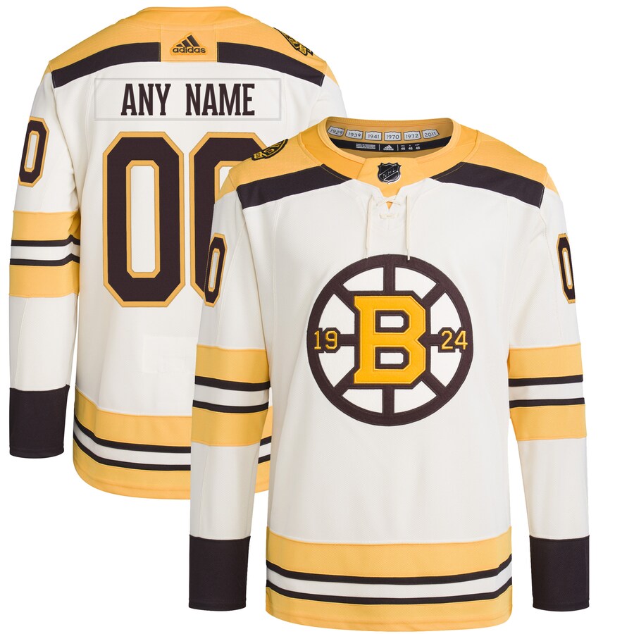 Men's Boston Bruins  adidas Cream 100th Anniversary Primegreen Authentic Custom Jersey - Puhuasuan
