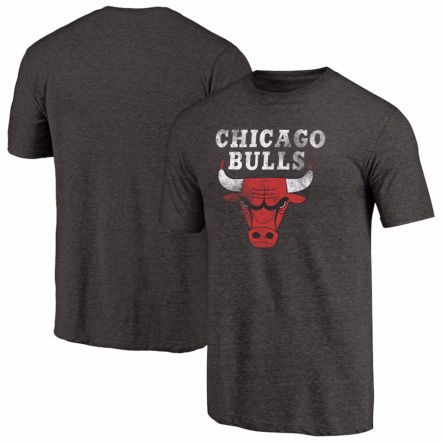 Men's Chicago Bulls Black Distressed Logo Tri-Blend T-Shirt - Puhuasuan