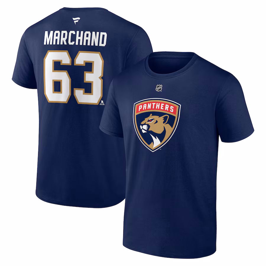Men's Florida Panthers Brad Marchand Fanatics Navy Authentic Stack Name & Number T-Shirt - Puhuasuan