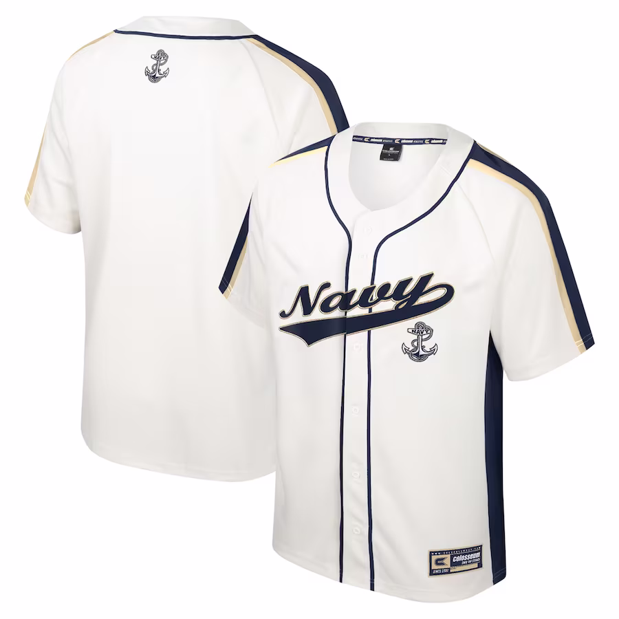 Navy Midshipmen Colosseum Ruth Button-Up Baseball Jersey - Cream - Puhuasuan