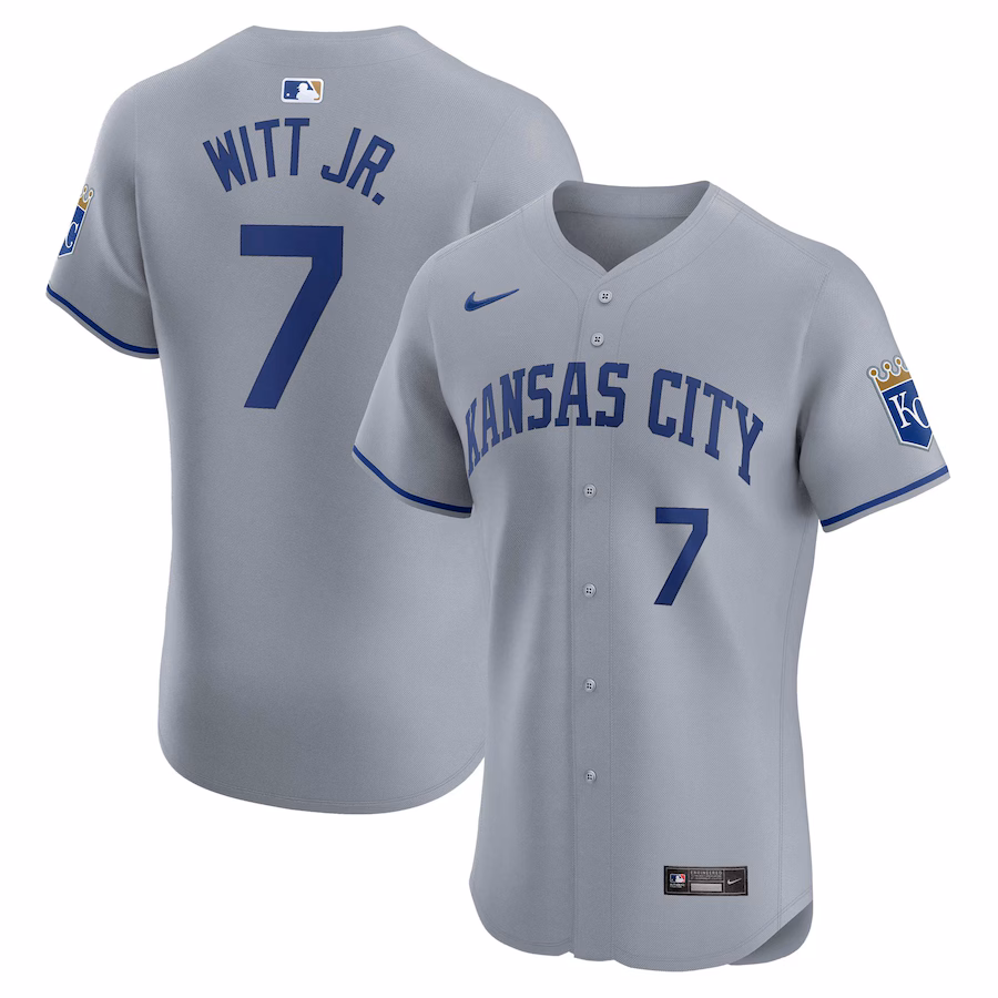 Men's Kansas City Royals Bobby Witt Jr. Nike Gray Road Elite Player Jersey - Puhuasuan