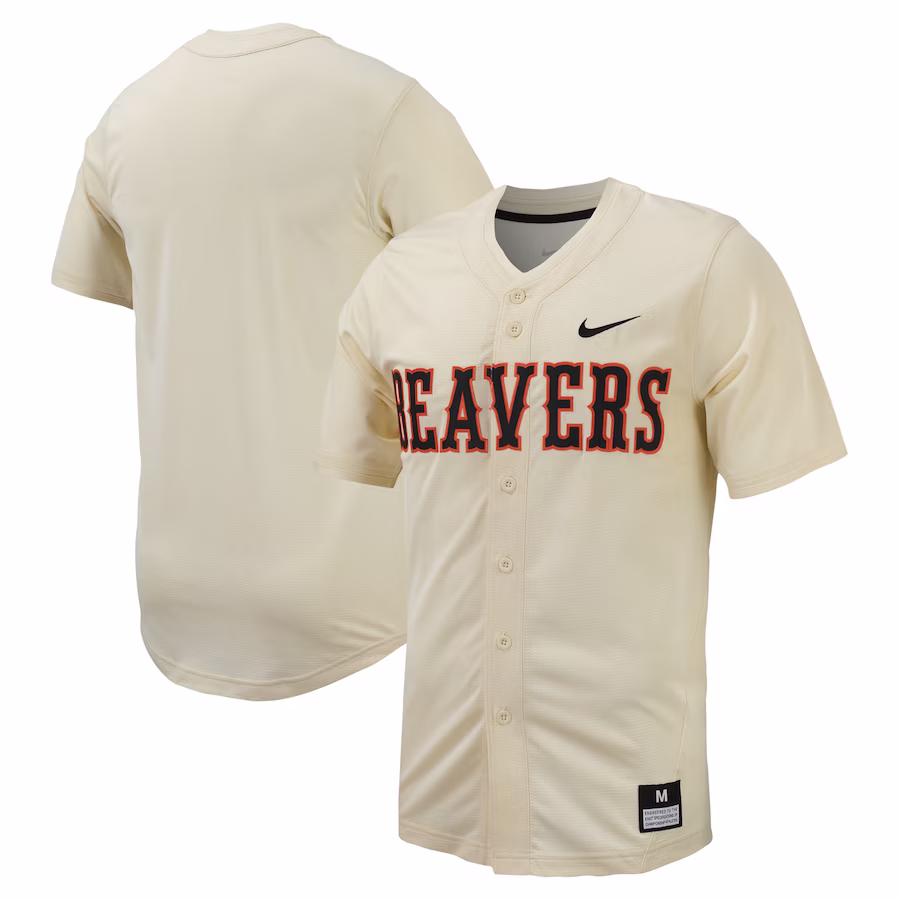 Oregon State Beavers Nike Replica Full-Button Baseball Jersey - Cream - Puhuasuan