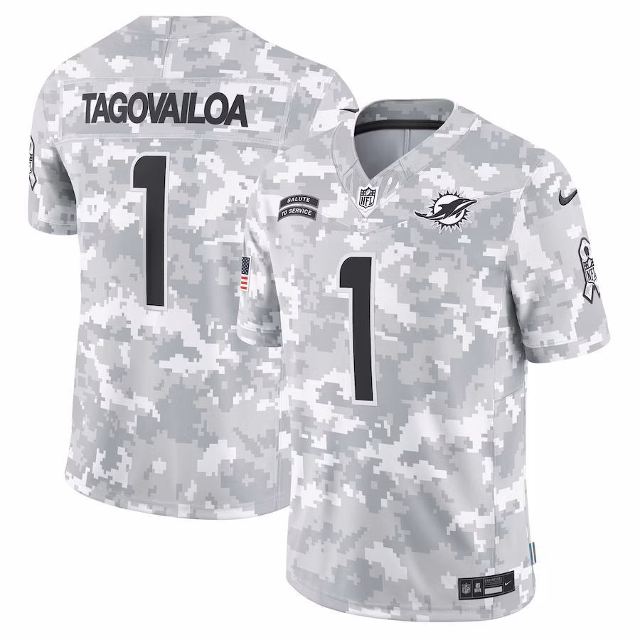 Men's Miami Dolphins Tua Tagovailoa Nike Arctic Camo 2024 Salute to Service Limited Jersey - Puhuasuan