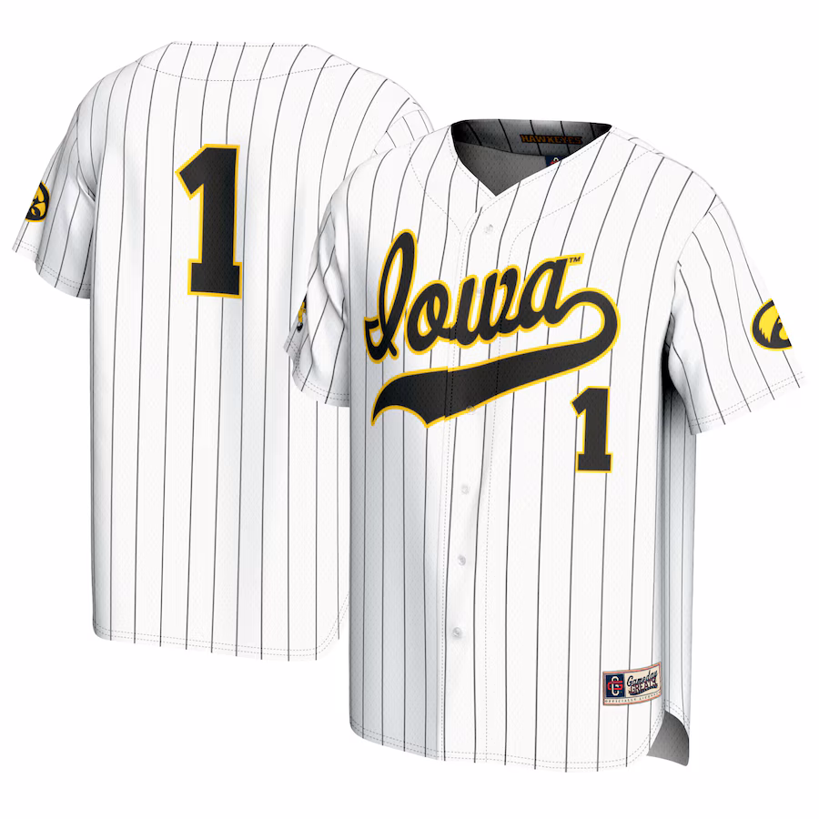 Unisex GameDay Greats #1 White Iowa Hawkeyes Baseball Lightweight Fashion Jersey - Puhuasuan