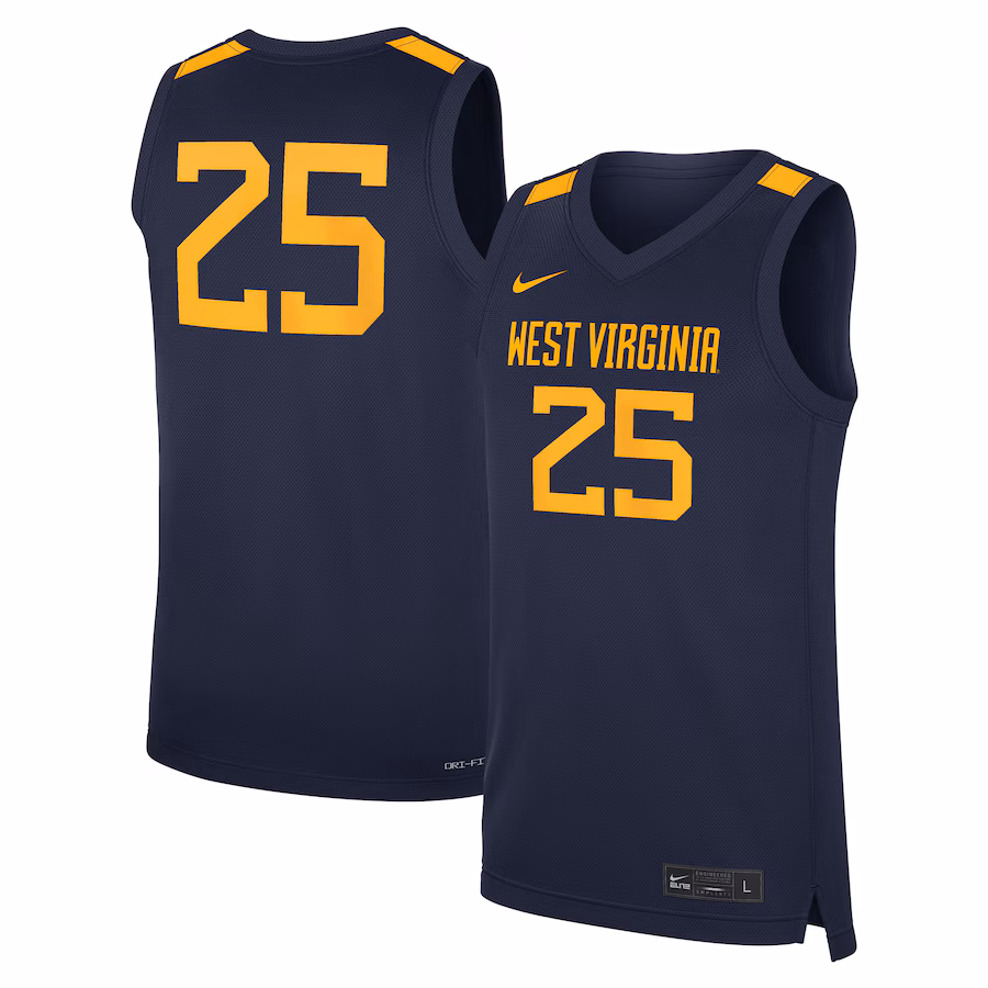 Men's Nike #25 Navy West Virginia Mountaineers Road Replica Basketball Jersey - Puhuasuan
