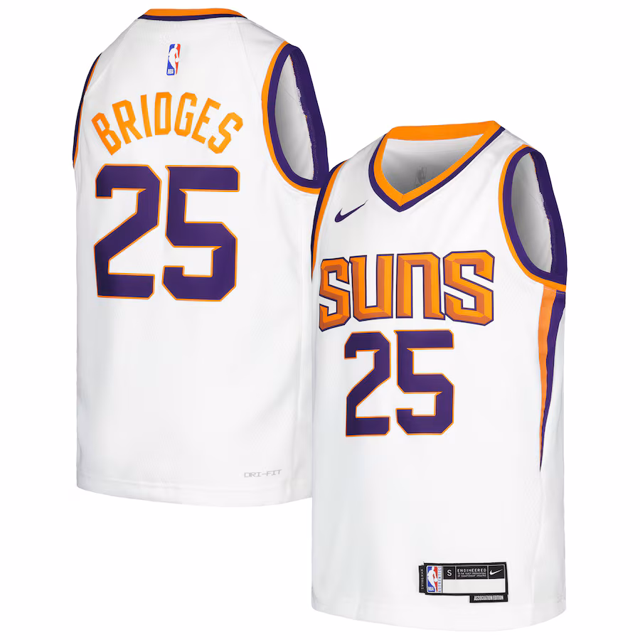 Youth Phoenix Suns Mikal Bridges Nike White Swingman Jersey - Association Edition - Puhuasuan