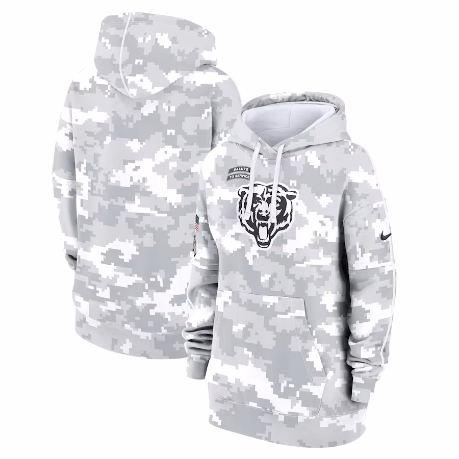 Women's Chicago Bears Nike Arctic Camo 2024 Salute To Service Club Fleece Pullover Hoodie - Puhuasuan