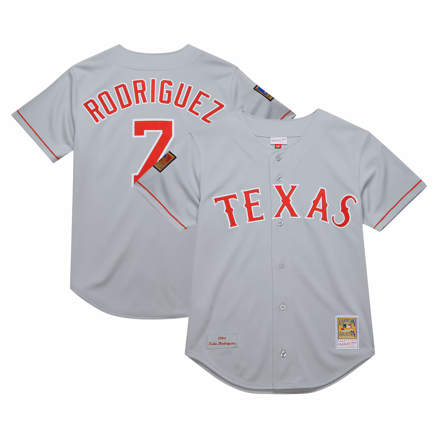 Men's Texas Rangers Ivan Rodriguez Mitchell & Ness Gray 1994 Cooperstown Collection Authentic Dark Jersey - Puhuasuan