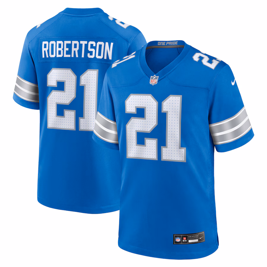 Men's Detroit Lions Amik Robertson Nike  Blue Game Jersey - Puhuasuan
