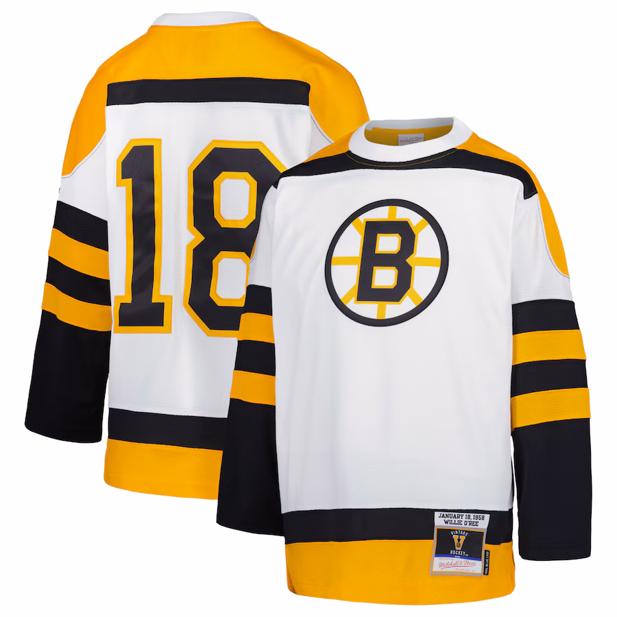 Youth Boston Bruins Willie O'Ree Mitchell & Ness White 1958 Blue Line Player Jersey - Puhuasuan