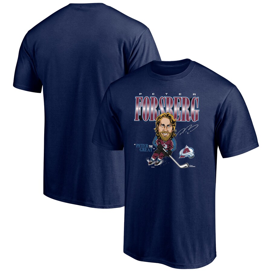 Men's Colorado Avalanche Peter Forsberg Navy Player Caricature T-Shirt - Puhuasuan