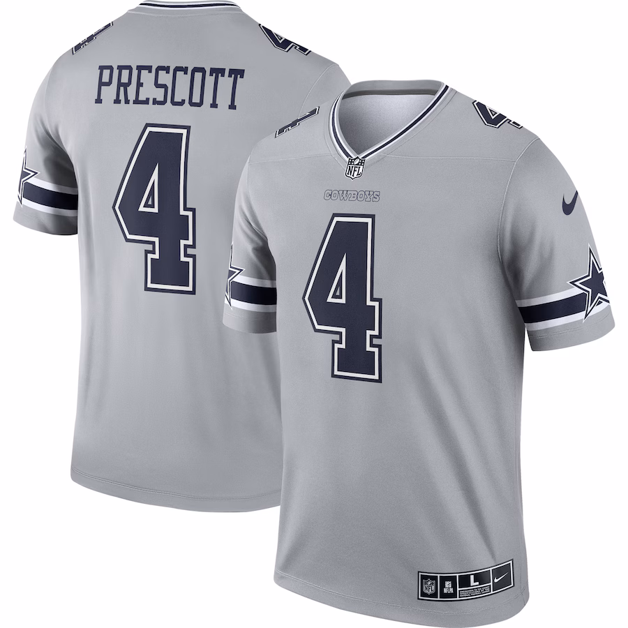 Men's Dallas Cowboys Dak Prescott Nike Gray Inverted Legend Player Performance Top - Puhuasuan