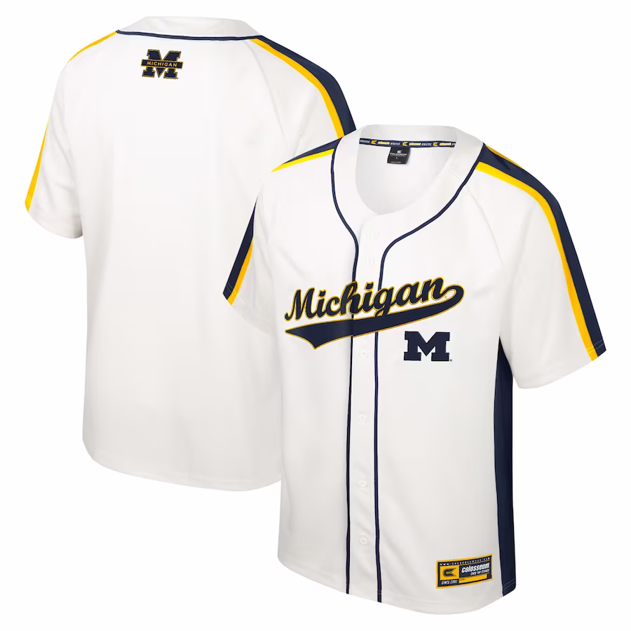 Michigan Wolverines Colosseum Ruth Button-Up Baseball Jersey - Cream - Puhuasuan