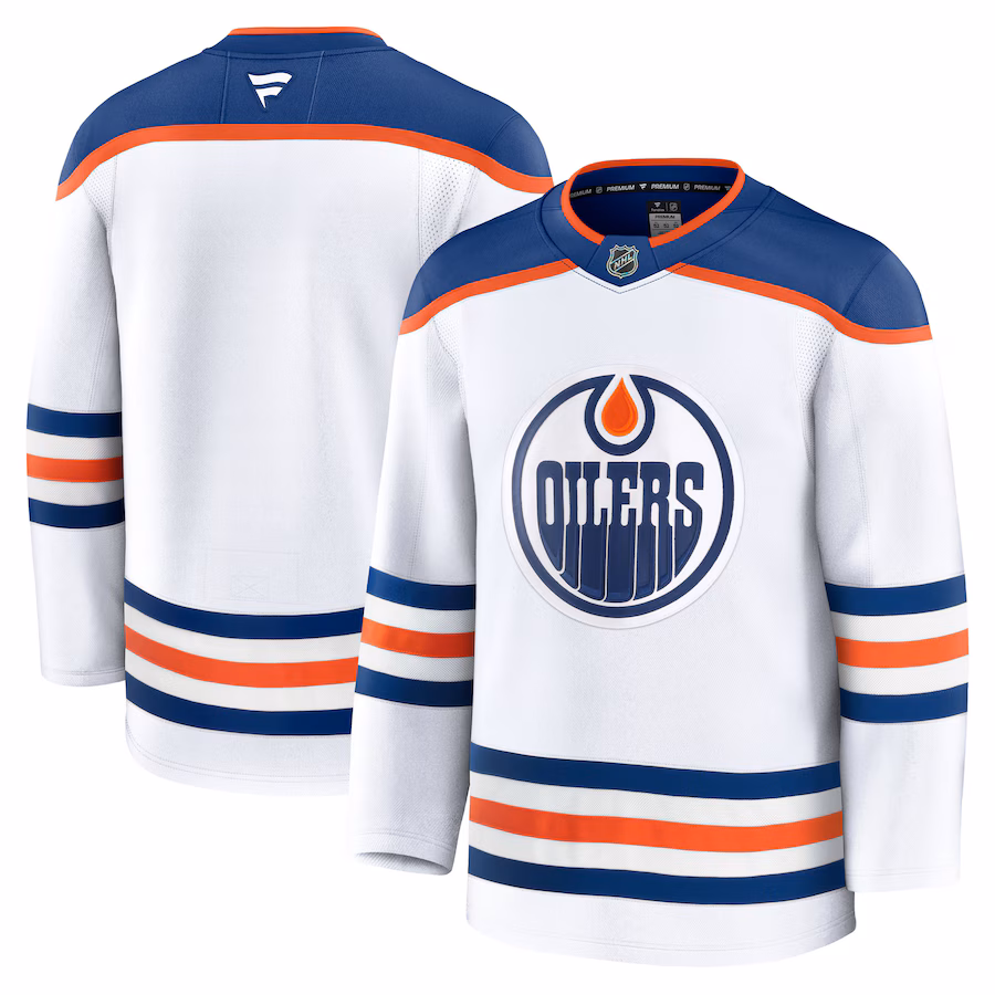 Men's Edmonton Oilers Fanatics White Away Premium Jersey - Puhuasuan