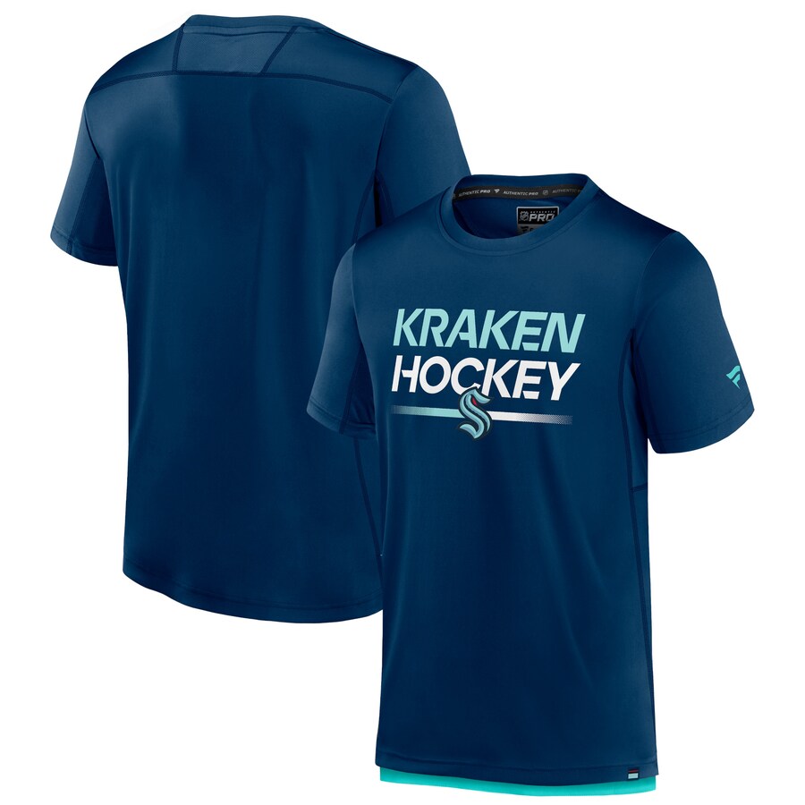 Men's Seattle Kraken Fanatics Deep Sea Blue Authentic Pro Tech T-Shirt - Puhuasuan