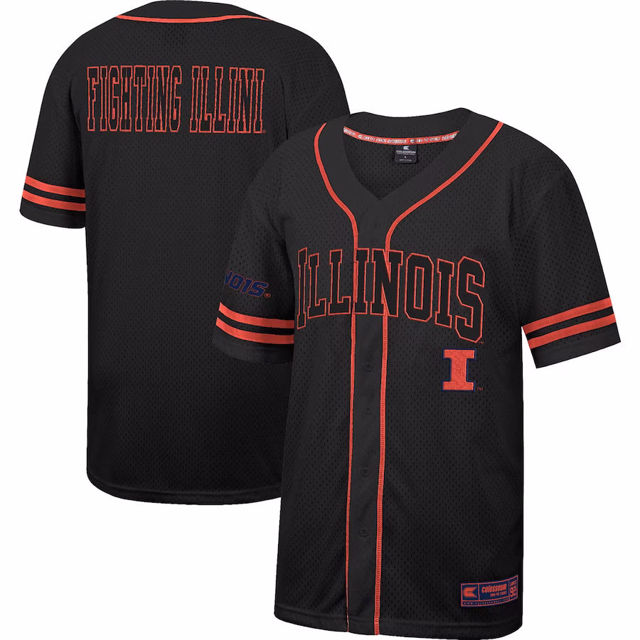 Illinois Fighting Illini Colosseum Free Spirited Mesh Button-Up Baseball Jersey - Black - Puhuasuan