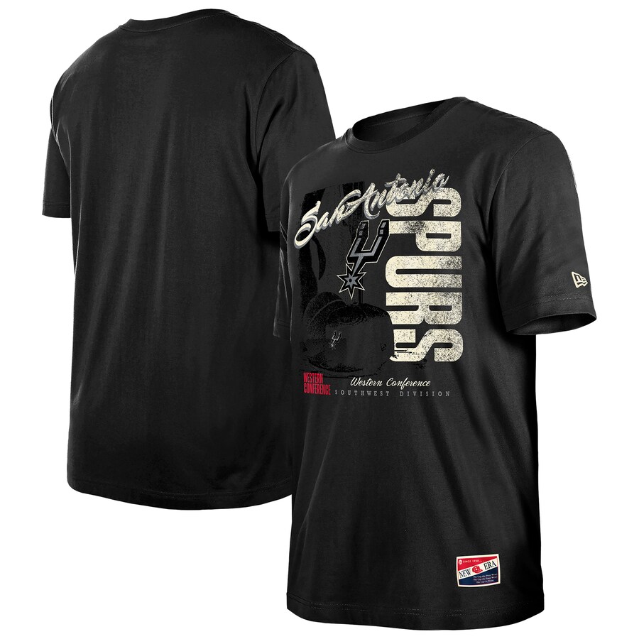 Men's San Antonio Spurs  New Era Black Distressed Throwback Vintage Color Pack T-Shirt - Puhuasuan