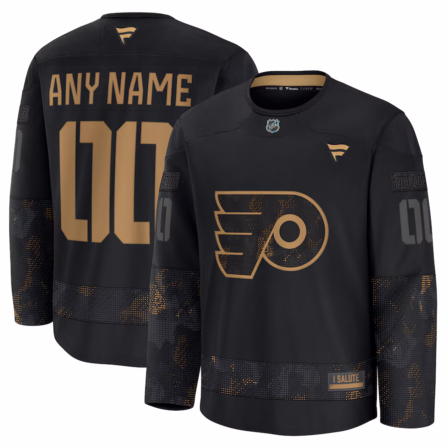 Men's Philadelphia Flyers Fanatics Black 2024 Military Appreciation Custom Practice Jersey - Puhuasuan