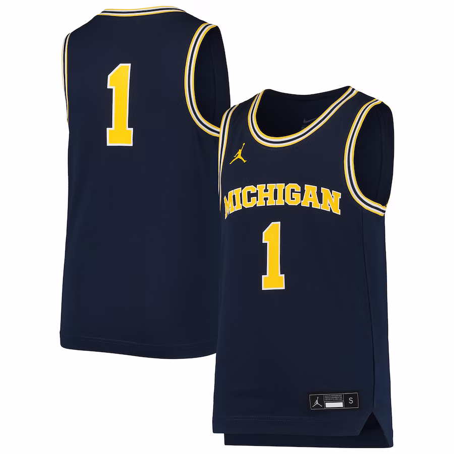 #1 Michigan Wolverines Jordan Brand Youth Team Replica Basketball Jersey - Navy - Puhuasuan