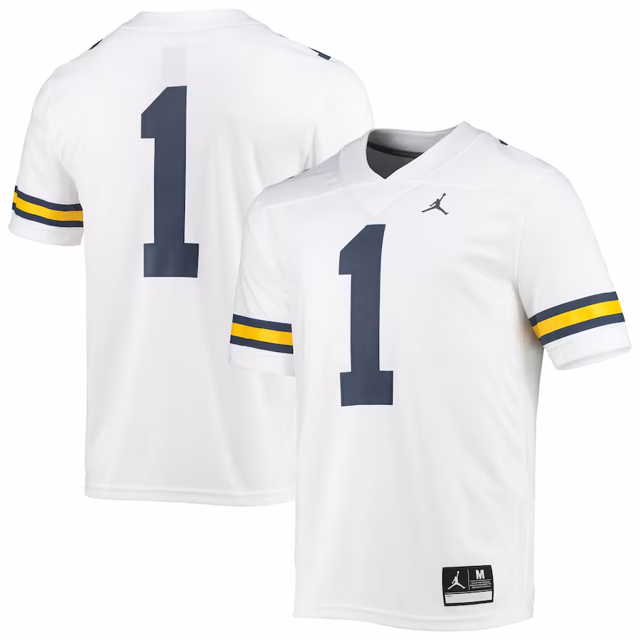 #1 Michigan Wolverines Jordan Brand Game Jersey - White - Puhuasuan