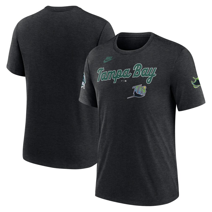 Men's Tampa Bay Rays Nike Heather Black Cooperstown Collection Eras Tri-Blend T-Shirt - Puhuasuan