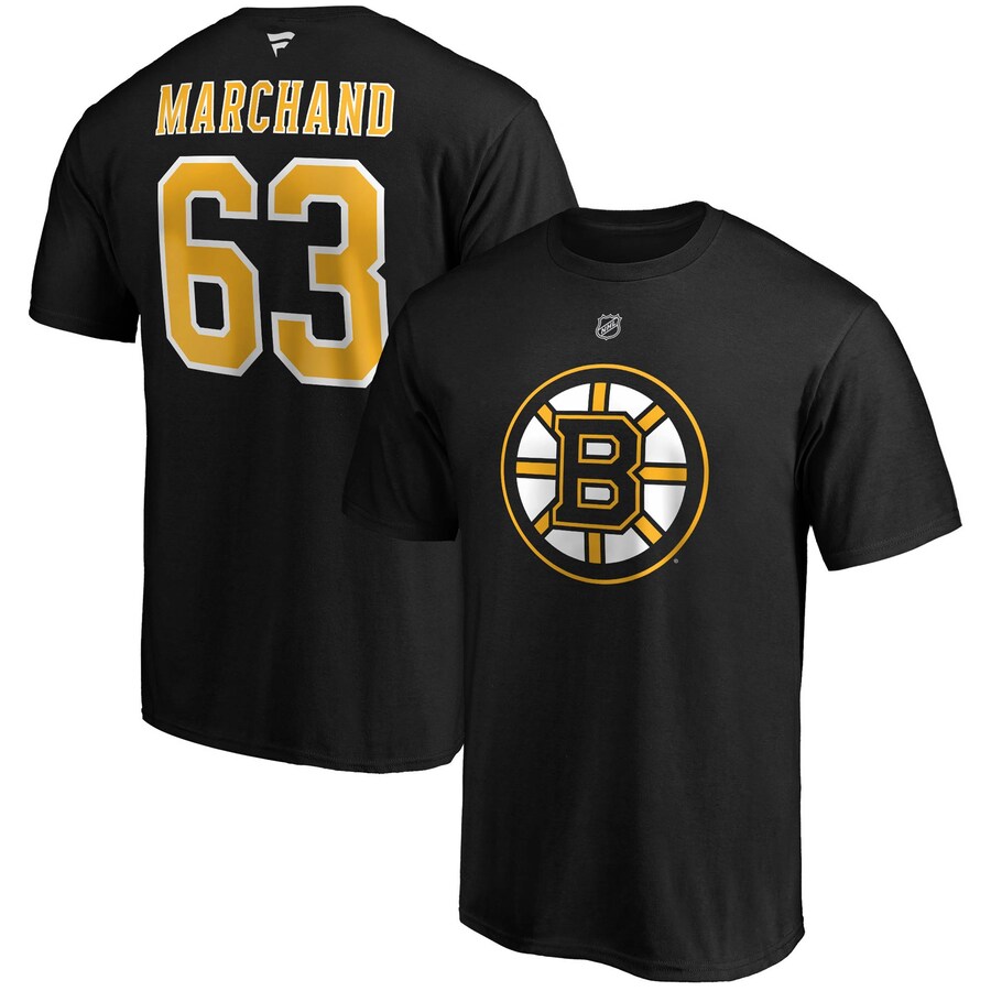 Men's Boston Bruins Brad Marchand Fanatics Black Big & Tall Name & Number T-Shirt - Puhuasuan