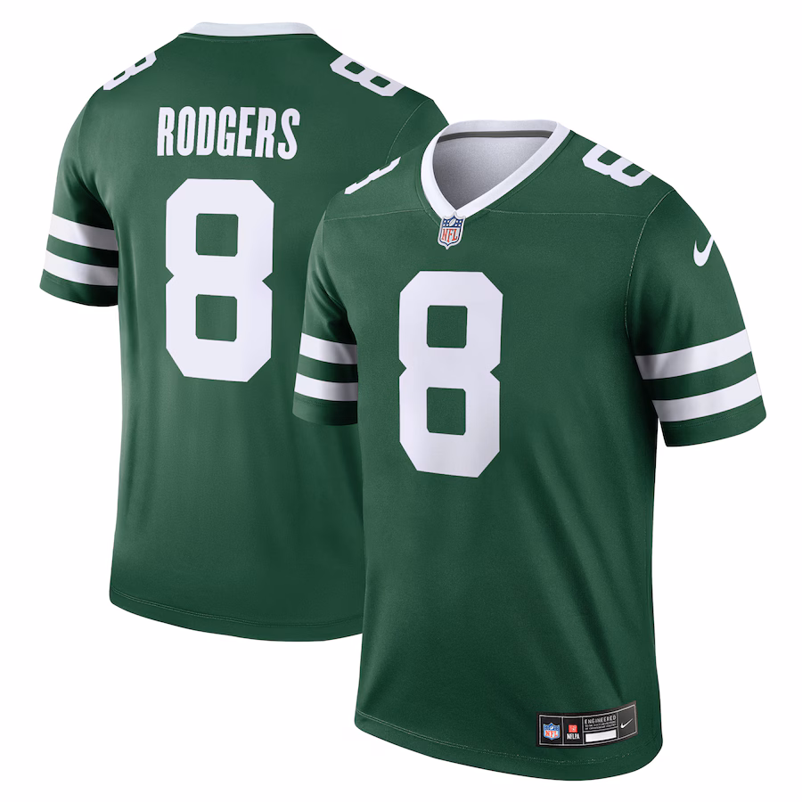 Men's New York Jets Aaron Rodgers Nike Legacy Green Legend Player Performance Top - Puhuasuan