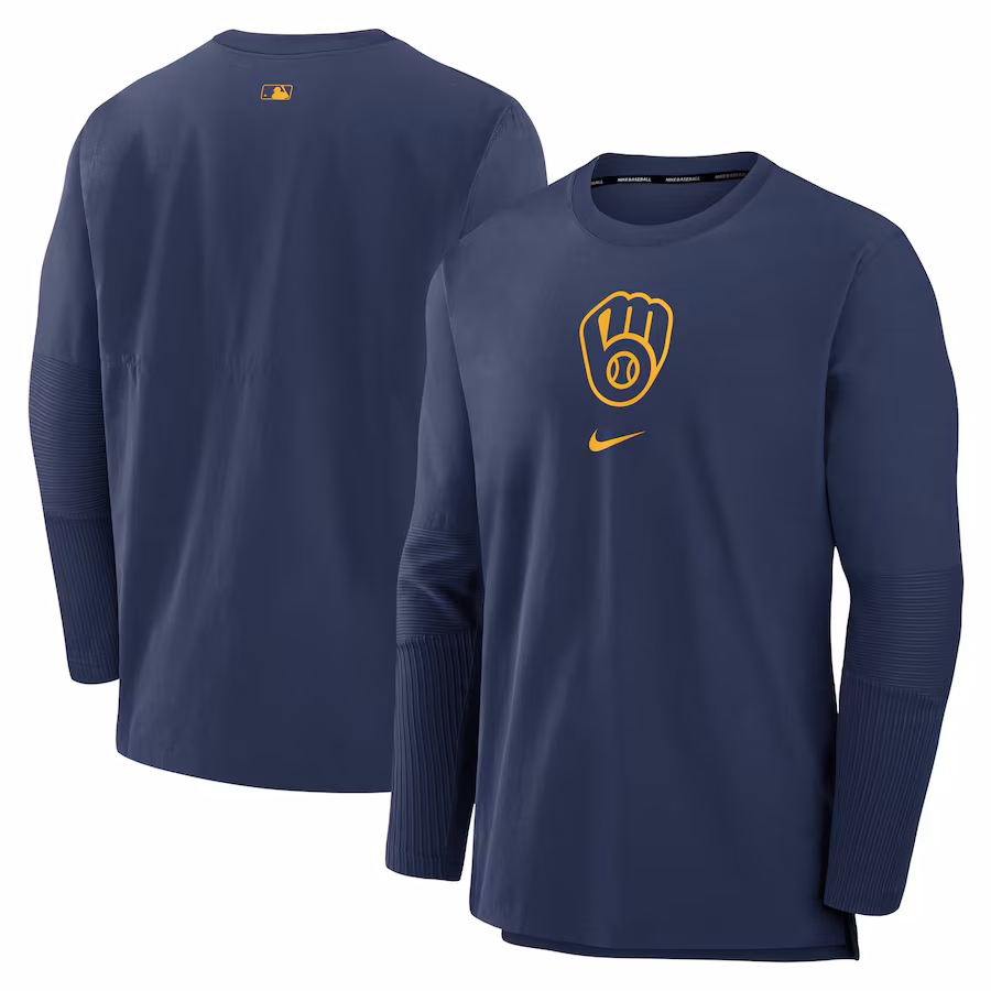 Men's Milwaukee Brewers Nike Navy Authentic Collection Player Performance Pullover Sweatshirt - Puhuasuan