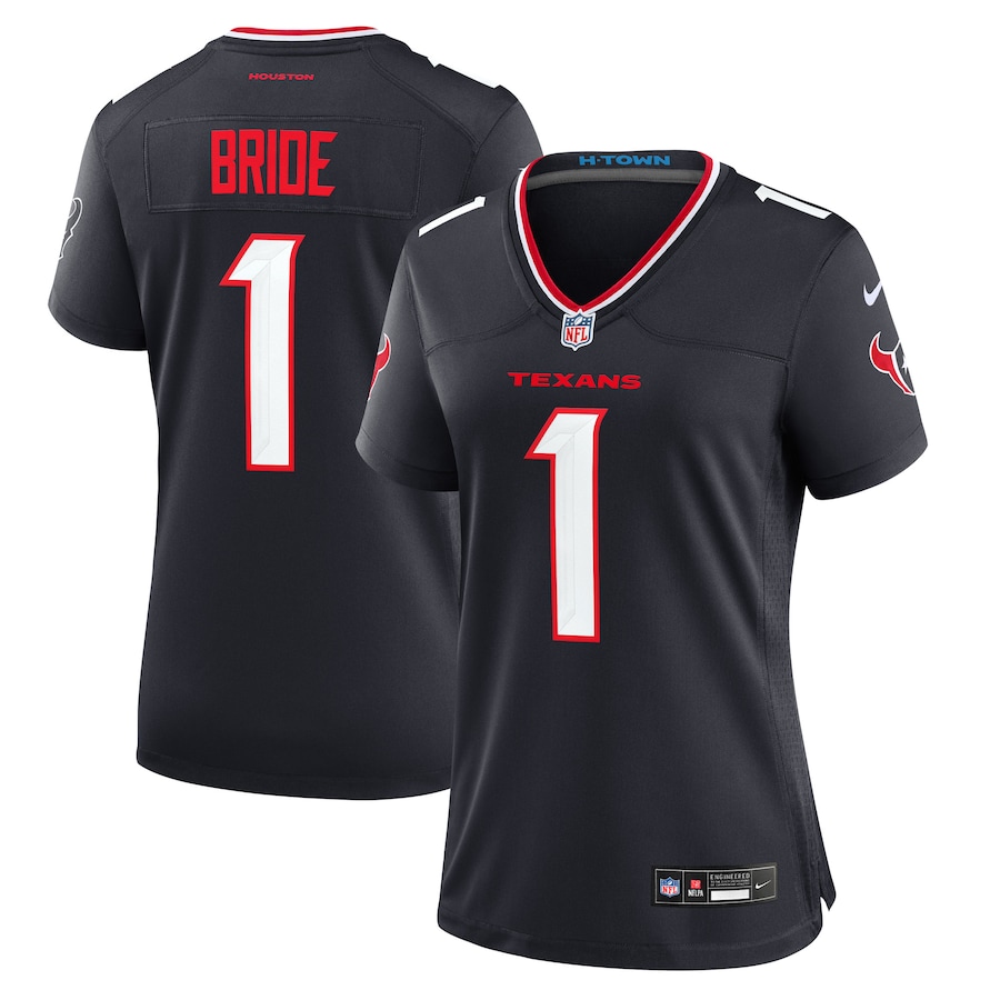Women's Houston Texans Number 1 Bride Nike Navy Game Jersey - Puhuasuan