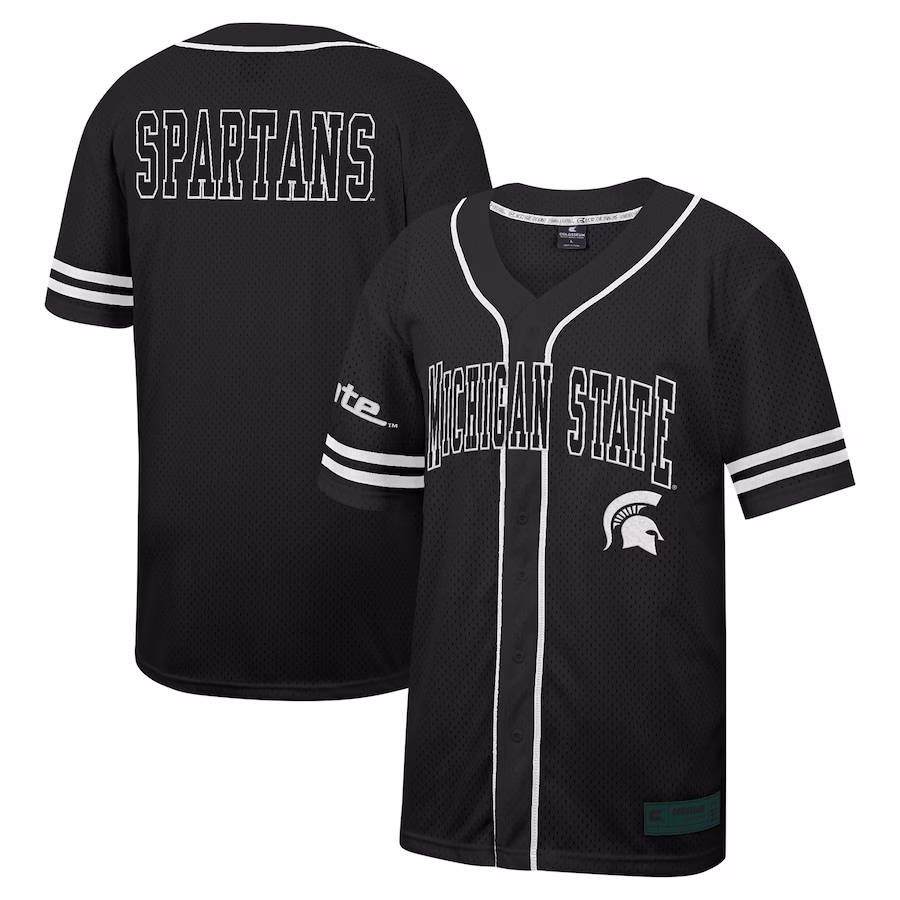 Michigan State Spartans Colosseum Free Spirited Mesh Button-Up Baseball Jersey - Black - Puhuasuan