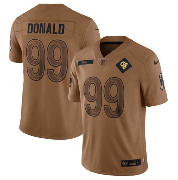 Men's Los Angeles Rams #99 Aaron Donald 2023 Brown Salute To Service Limited Football Stitched Jersey - Puhuasuan