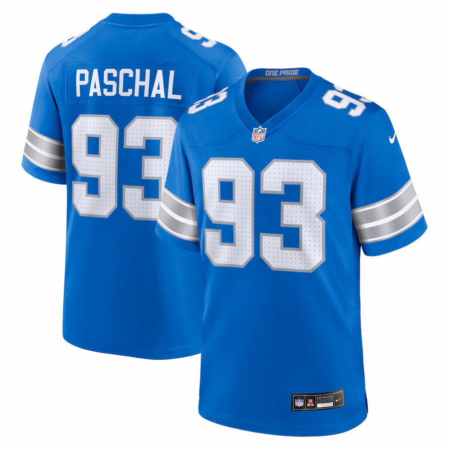 Men's Detroit Lions Josh Paschal Nike Blue Team Game Jersey - Puhuasuan