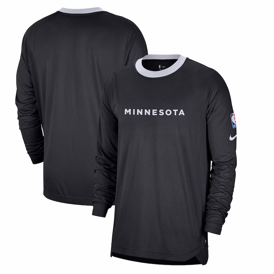 Men's Minnesota Timberwolves Nike Black 2024/25 City Edition Authentic Pregame Performance Long Sleeve Shooting T-Shirt - Puhuasuan