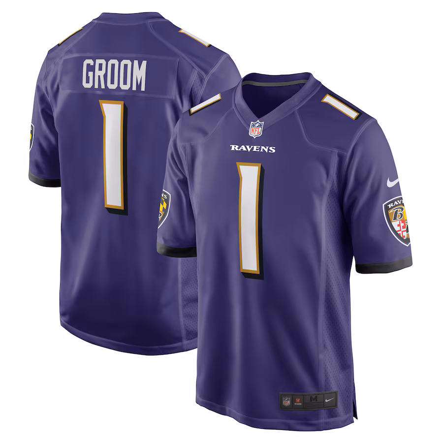 Men's Baltimore Ravens Number 1 Groom Nike Purple Game Jersey - Puhuasuan