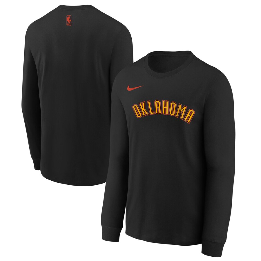 Youth Oklahoma City Thunder  Nike Black 2024/25 City Edition Wordmark Performance Long Sleeve T-Shirt - Puhuasuan