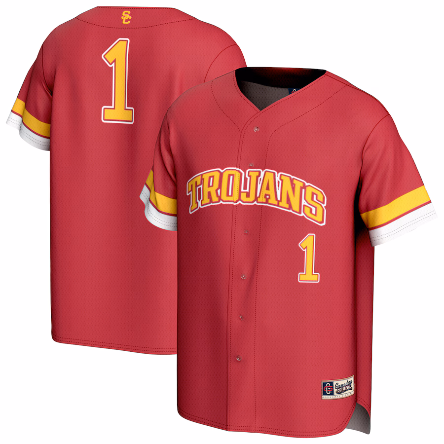 Unisex GameDay Greats #1 Cardinal USC Trojans Collegiate Baseball Fashion Jersey - Puhuasuan