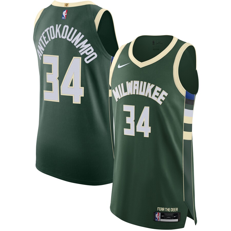 Men's Milwaukee Bucks Giannis Antetokounmpo Nike Hunter Green Authentic Jersey - Icon Edition - Puhuasuan