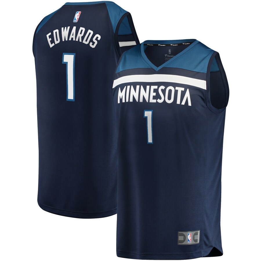 Men's Minnesota Timberwolves Anthony Edwards Fanatics Navy 2021/22 Fast Break Replica Jersey - Icon Edition - Puhuasuan