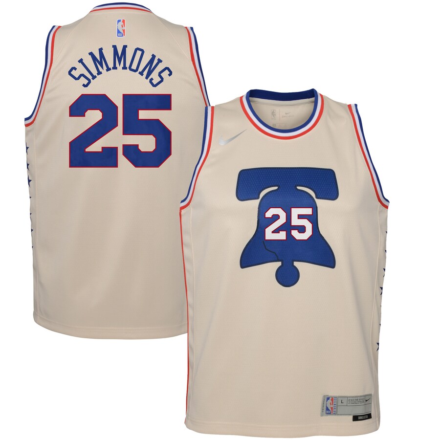 Youth Philadelphia 76ers Ben Simmons Nike Cream 2020/21 Swingman Player Jersey - Earned Edition - Puhuasuan