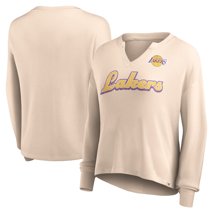 Women's Los Angeles Lakers Fanatics Tan Go For It Long Sleeve Notch Neck T-Shirt - Puhuasuan