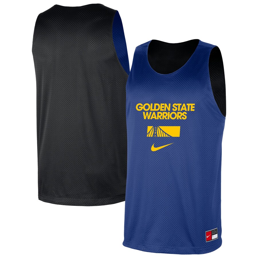 Men's Golden State Warriors Nike Royal/Black Courtside Reversible Mesh Practice Jersey - Puhuasuan